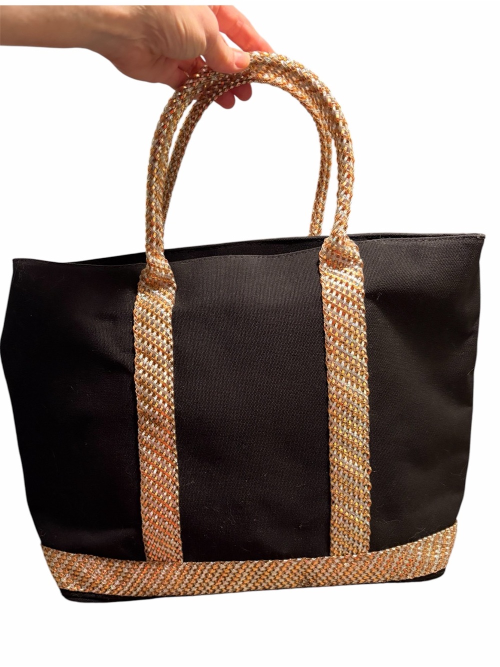 Victoria’s Secret Black Tote Bag with Gold-Tone Woven Handles